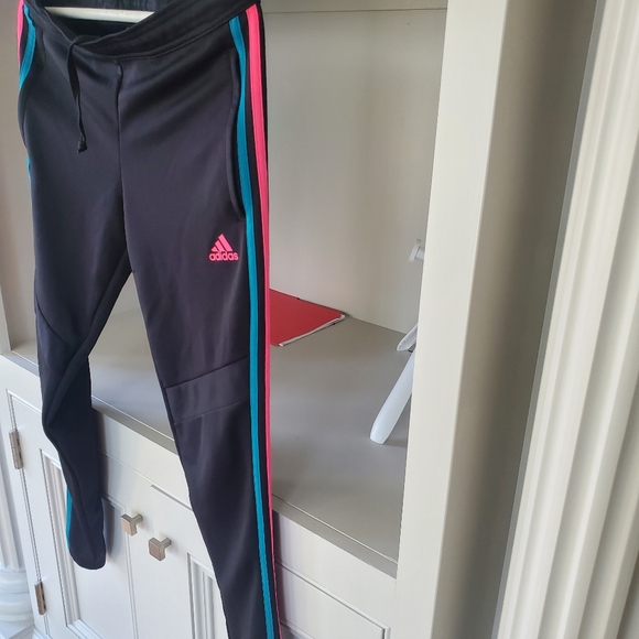 Adidas XS joggers.pink/ blue stripes, many details, zippers on pockets and cuffs - Picture 2 of 6